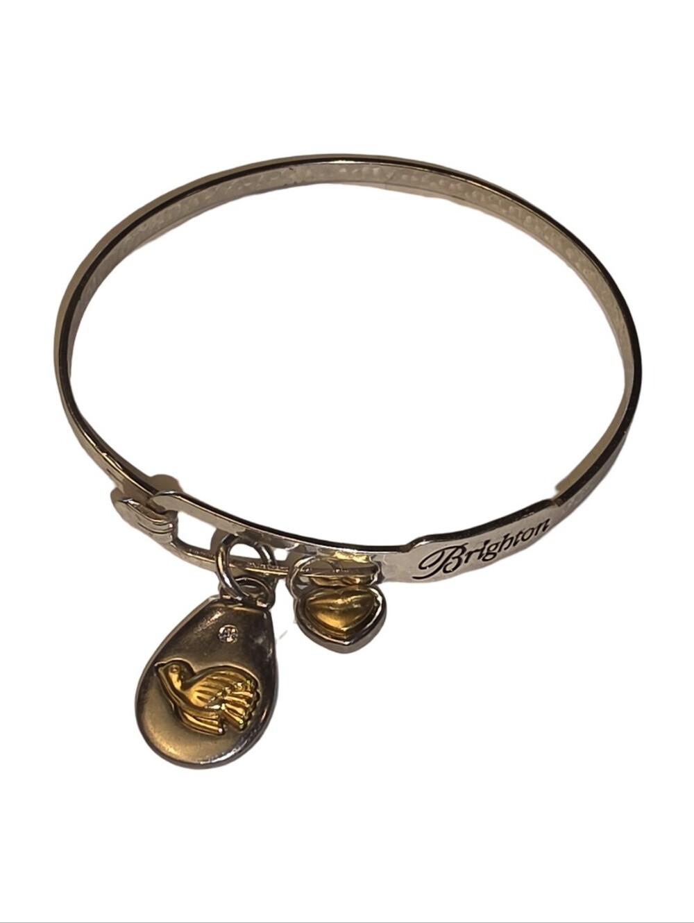 Brighton Dove Two-Tone Heart Charm Bangle Bracelet